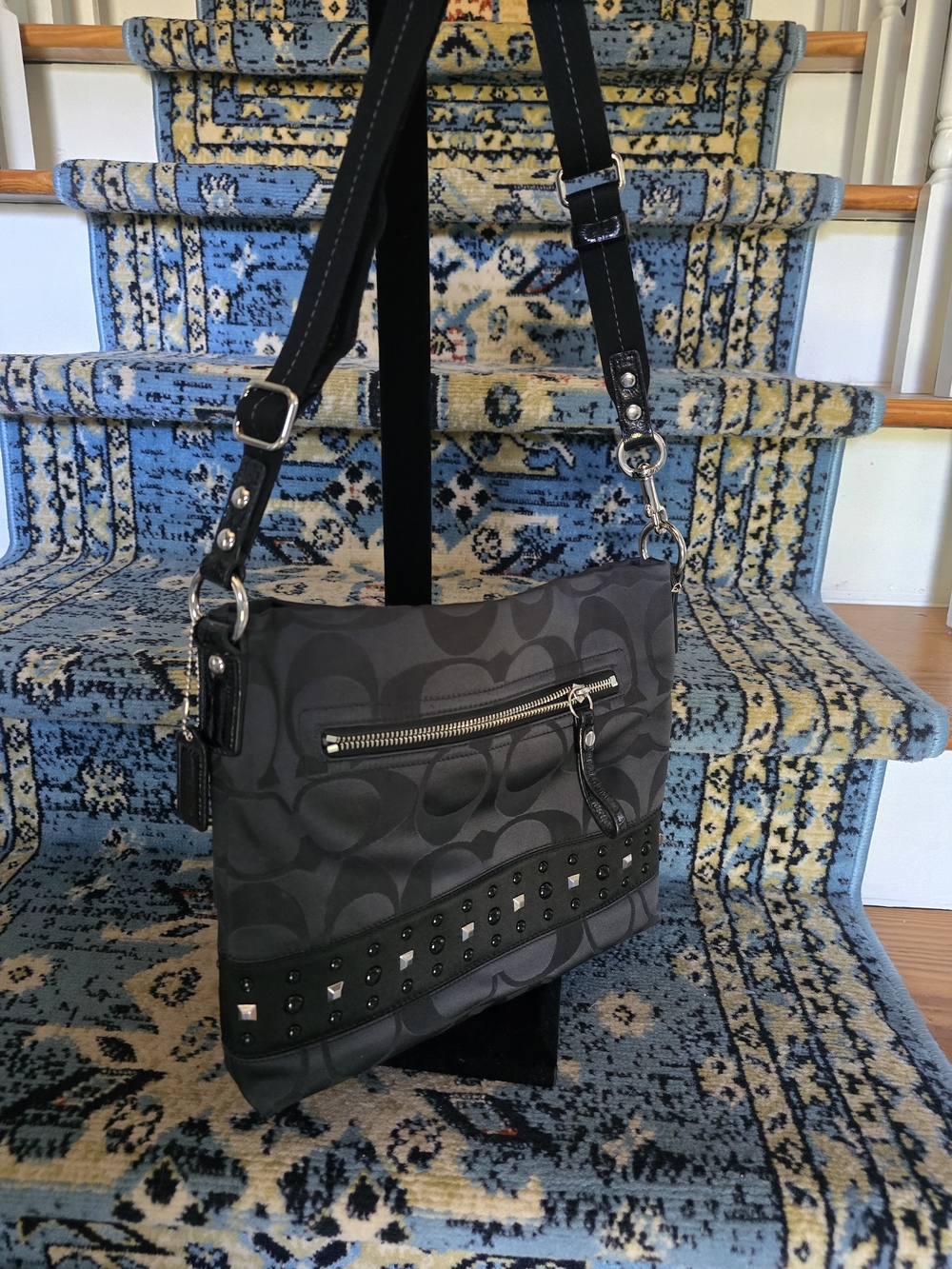 Coach Black Signature Crossbody with Studded Trim